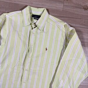 Polo Ralph‎ Lauren Classic Striped Oxford Button Shirt Flesh Pony XL Lime Green